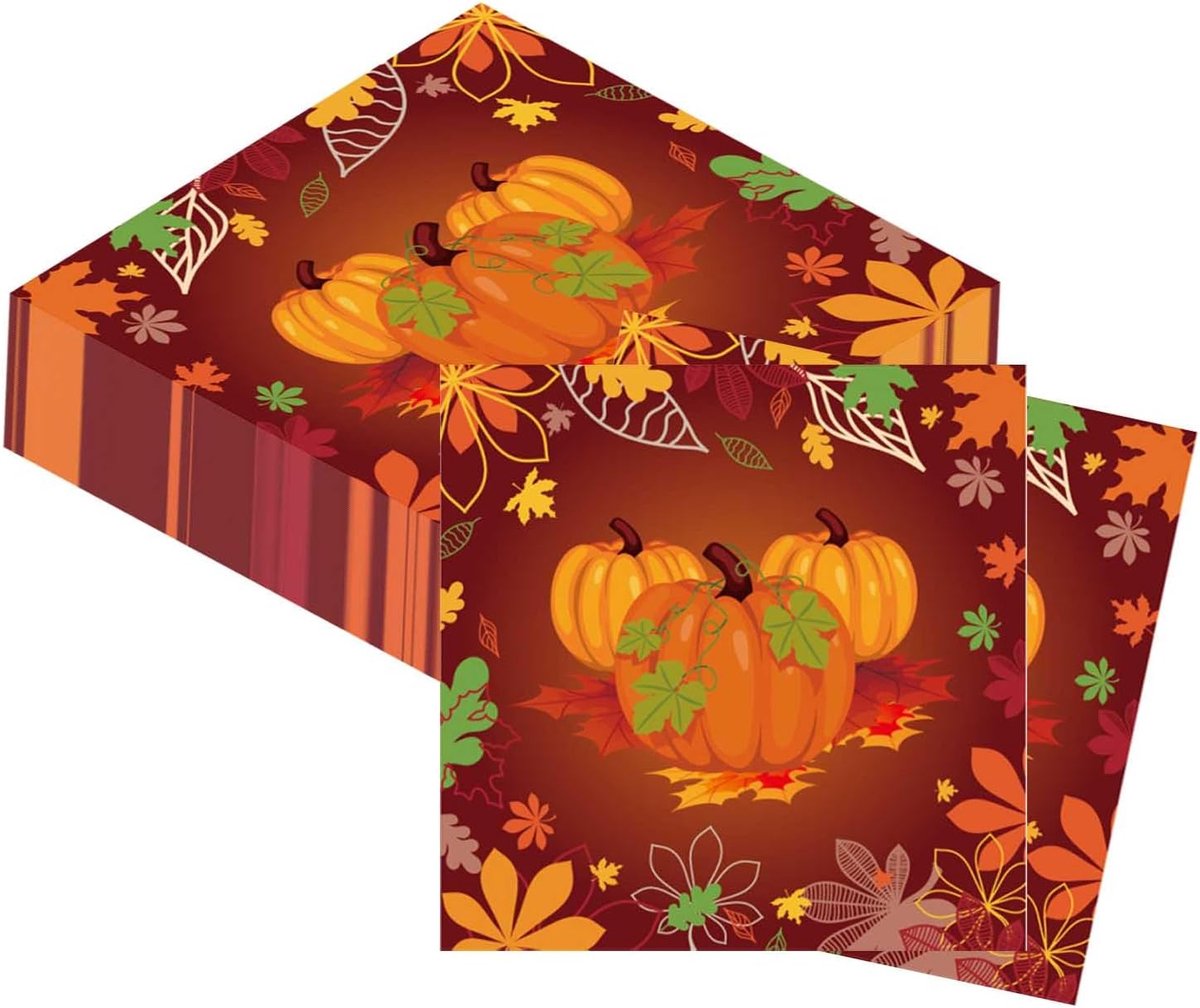 Papieren Servetten 40 Stuks - 13x13 inch - Pompoen en Esdoornblad Print - Perfect voor Feestdagen - SnelShoppen