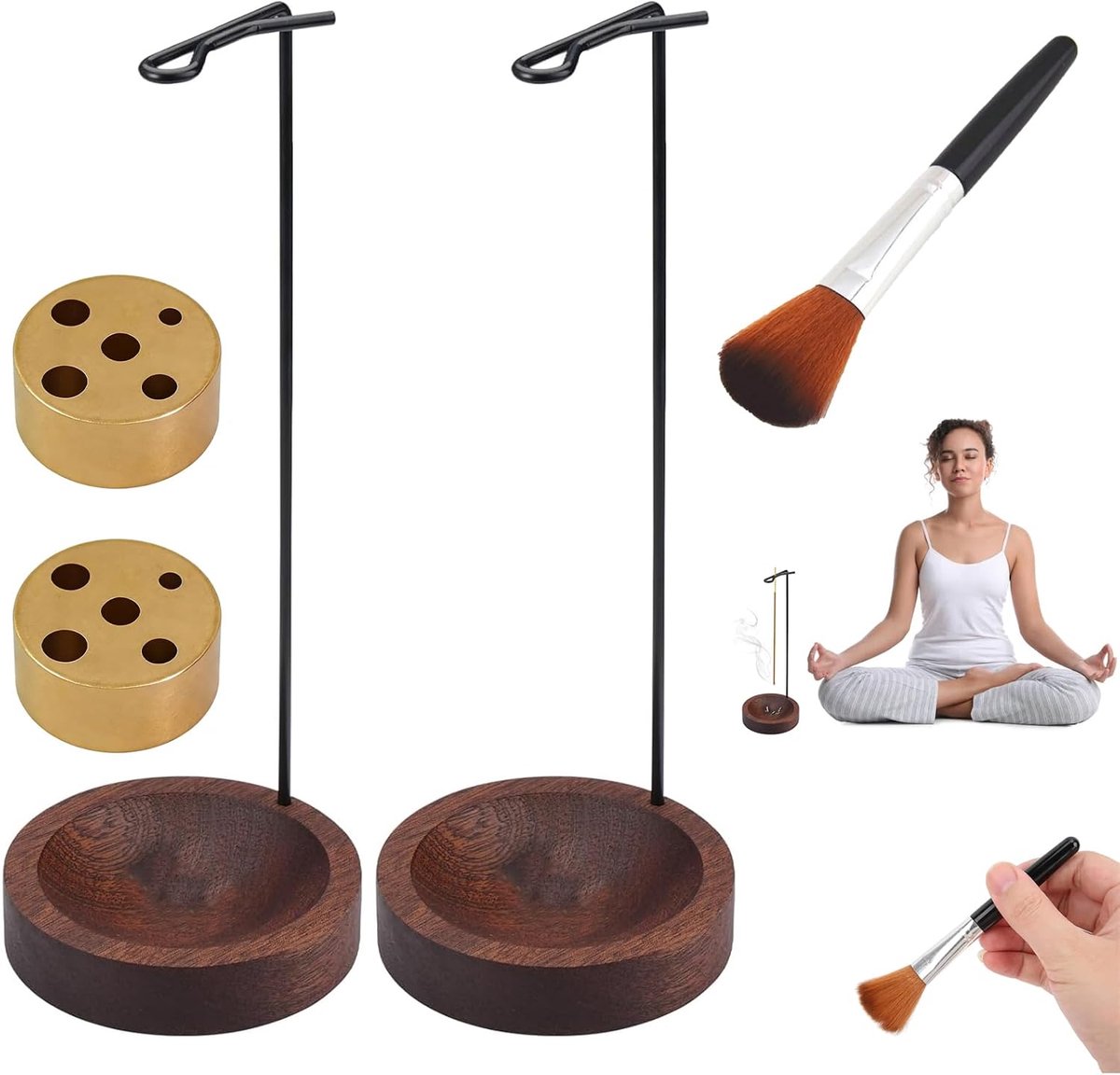 Omgekeerde wierookhouder set van 5 - elegante brander met houten basis - voorkomt asresten - ideaal voor meditatie - SnelShoppen