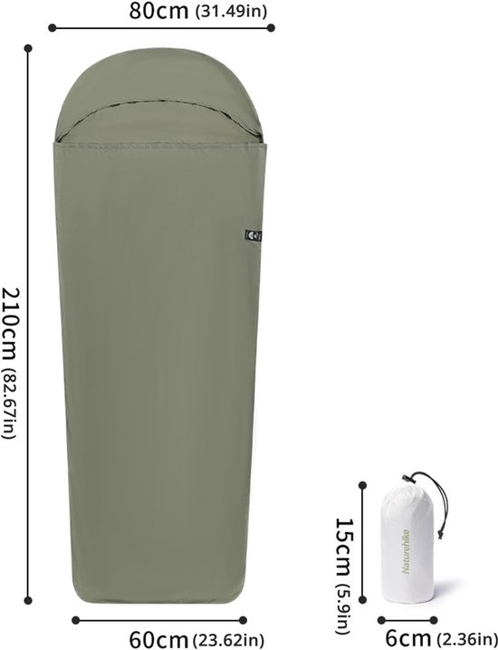 Slaapzak Liner - Reis Laken - Hygiënisch Reizen - Sneldrogend Nylon - 80x210cm - Groen — afbeelding 5