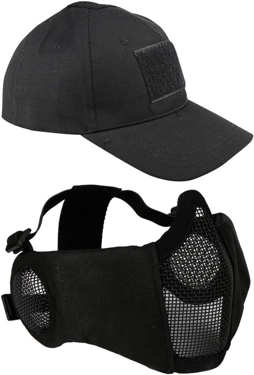 Airsoft gaasmasker met oorbescherming en verstelbare baseballpet set voor CS/Jacht/Paintball/Schieten