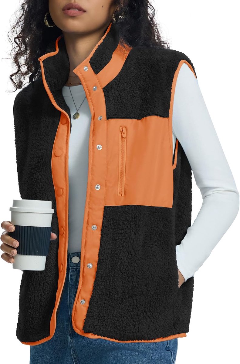 Fleece gilet voor vrouwen, UK button down dames gilet opstaande kraag mouwloos jack met zakken S-XL