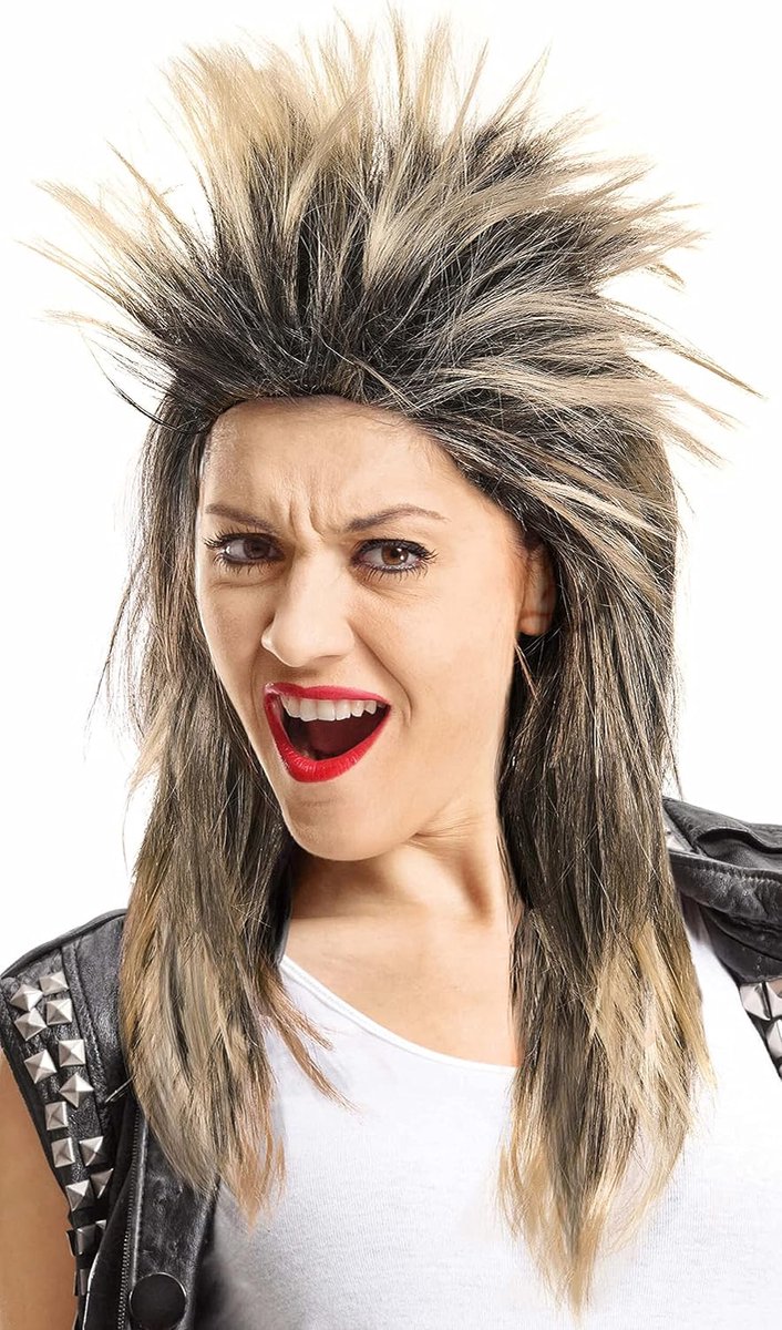 80's Tina Rockstar Pruik zwart & blond - de perfecte accessoire voor je rockende kostuum voor carnaval