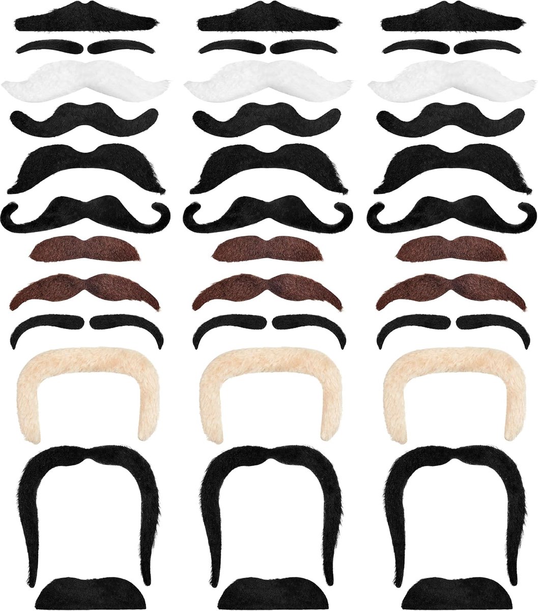 36-delige zelfklevende snor-plakbaarden als perfect accessoire voor dames- en herenkostuums voor carnaval/themafeest