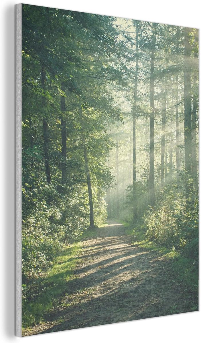 Vilten Wandpaneel 30x40 cm Kamer Muurdecoratie Woonkamer Slaapkamer Room Decor Wall Decoration Felt Art Panel Bos - Groen - Pad - Zon - Bomen - Natuur