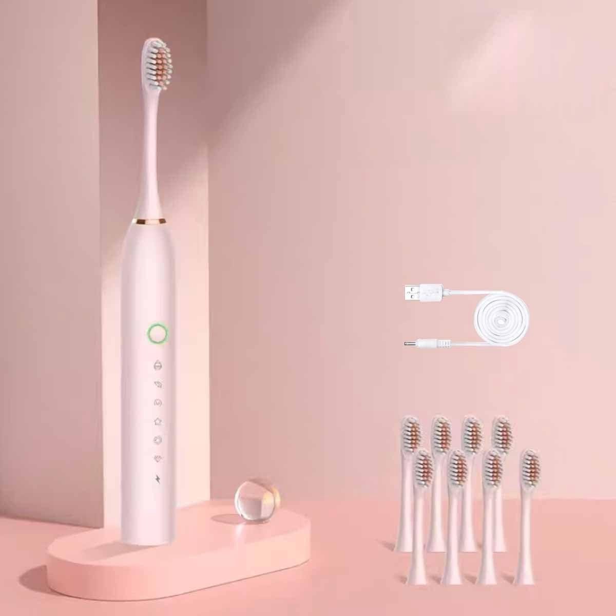 Elektrische Tandenborstel - Sonische Tandenborstel - Mondverzorging - 8 Opzetborstels - IPX7 Waterdicht - Roze