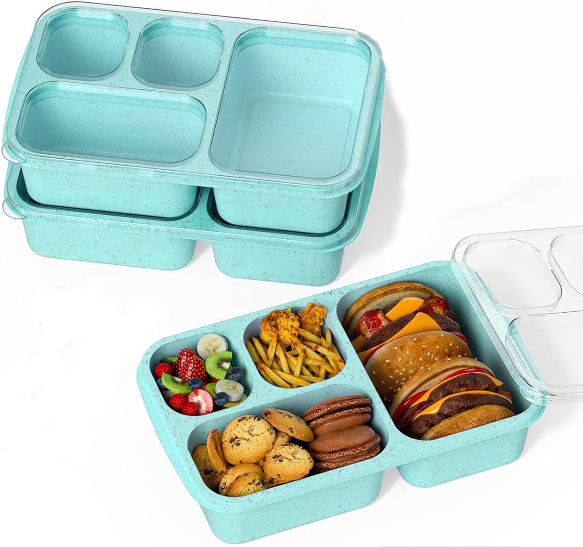 (3 stuks), herbruikbare bento-lunchboxen met 3 compartimenten voor kinderen en volwassenen, verdeelde voedselopslagcontainers voor school, werk, reizen (groen)