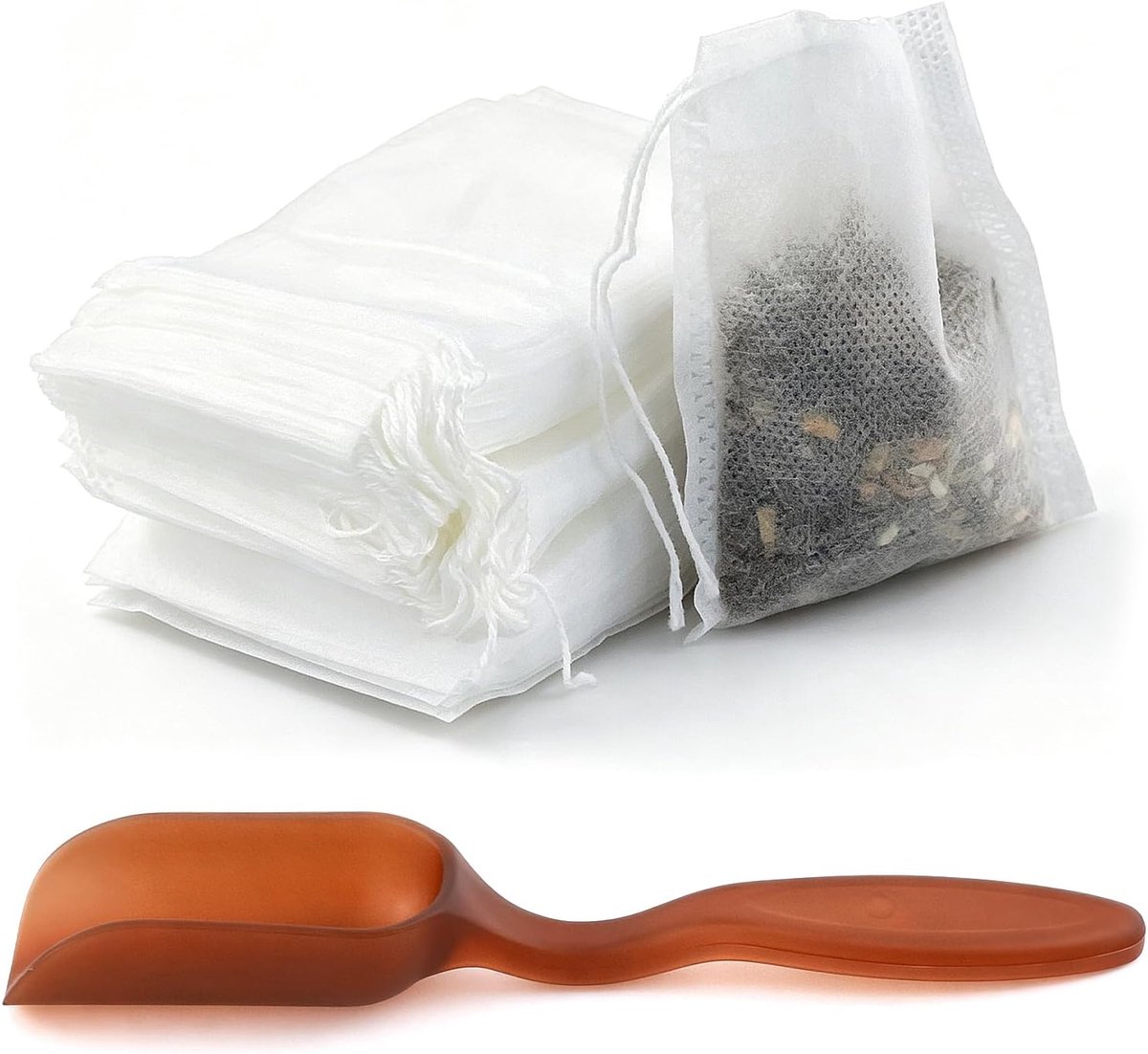 200 stuks wegwerp theefilterzakken, 6,94 x 9,05 cm trekkoord zegel filter theezakjes lege thee infusers zakken met plastic theeschep voor losse thee en koffie, wit, 6,93 x 9 cm