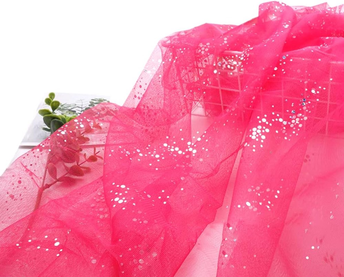 Stof,160 cm x 1 m,glitter tule,decoratieve stof met kleine pailletten,decoratieve stof,tule stof voor bruiloft,feest,banket,handwerk,bruiloft,tafeldecoratie,cadeau,boog,decoratiestof,rozenrood
