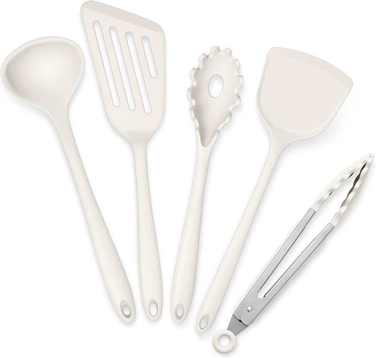 Keukengereiset, 5 stuks wit siliconen keukenhelpers kookgereiset, hittebestendige keukenset met spatel voor keuken, voor koken & bakken, gezond & antiaanbaklaag, vaatwasserbestendig