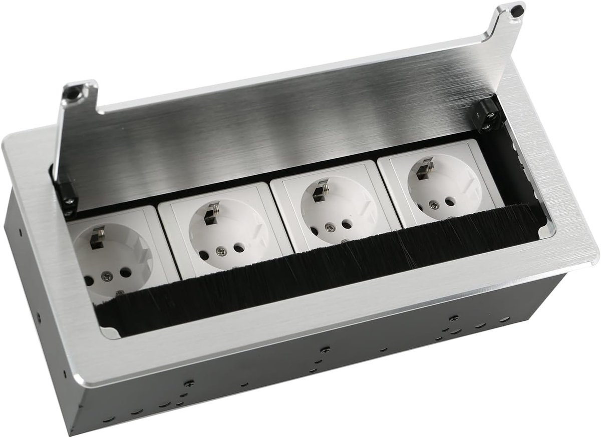 Vloerstopcontact, multimedia-kabelbox voor inbouw of bureau, 2-4 wisselstroomstopcontacten voor kantoor en thuis