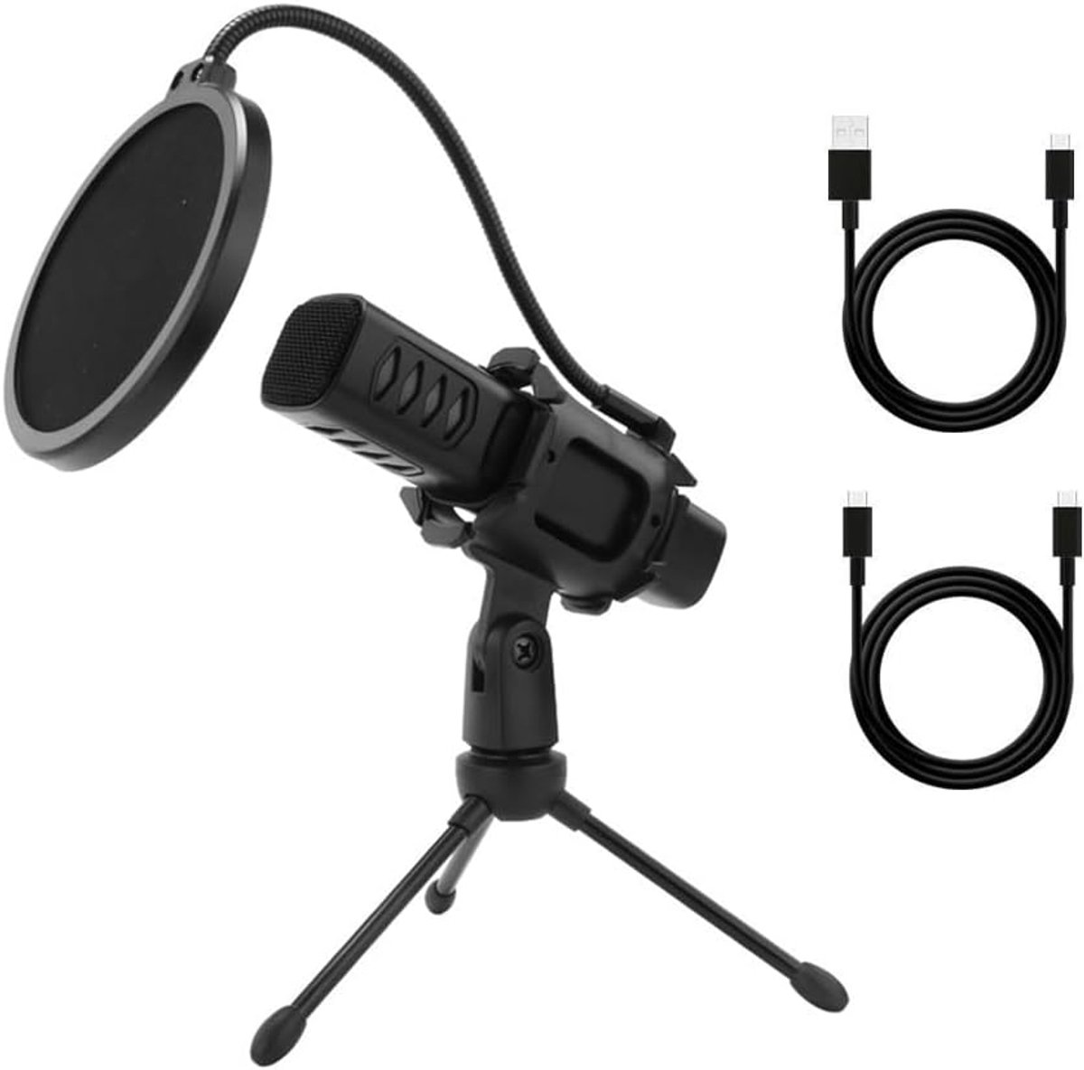 C Streaming Microfoon Professionele Condensator Microfoon met Statief Stand Pop Filter voor Computer Laptop PC Podcasting Studio Opname Zingen Gaming Zwart