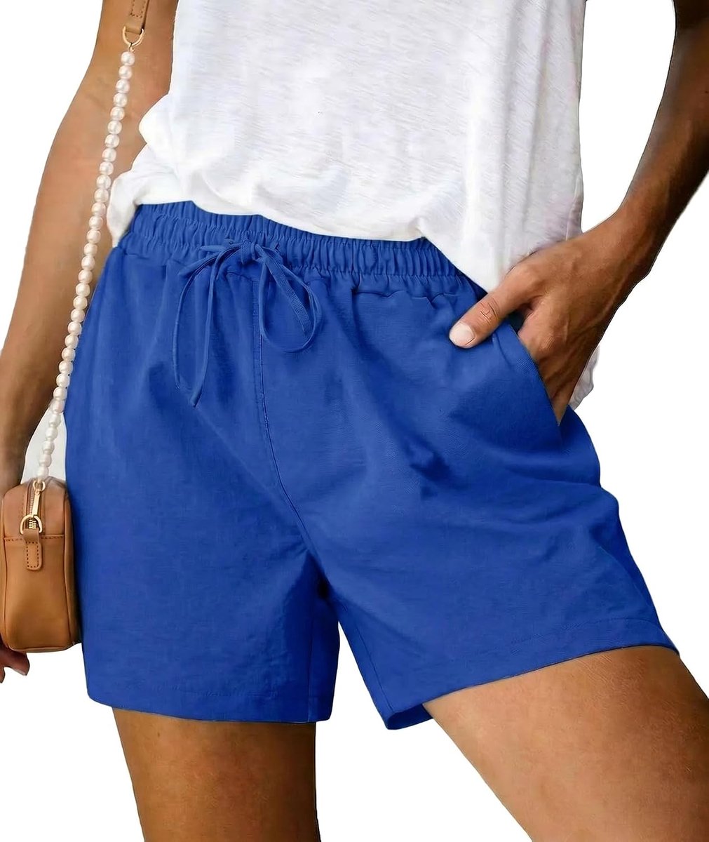 Korte broek voor dames, zomer, linnen, sportbroek, vrijetijdsbroek, casual, bermuda, shorts met trekkoord en zakken, strand, yoga, joggingbroek, S-XXL