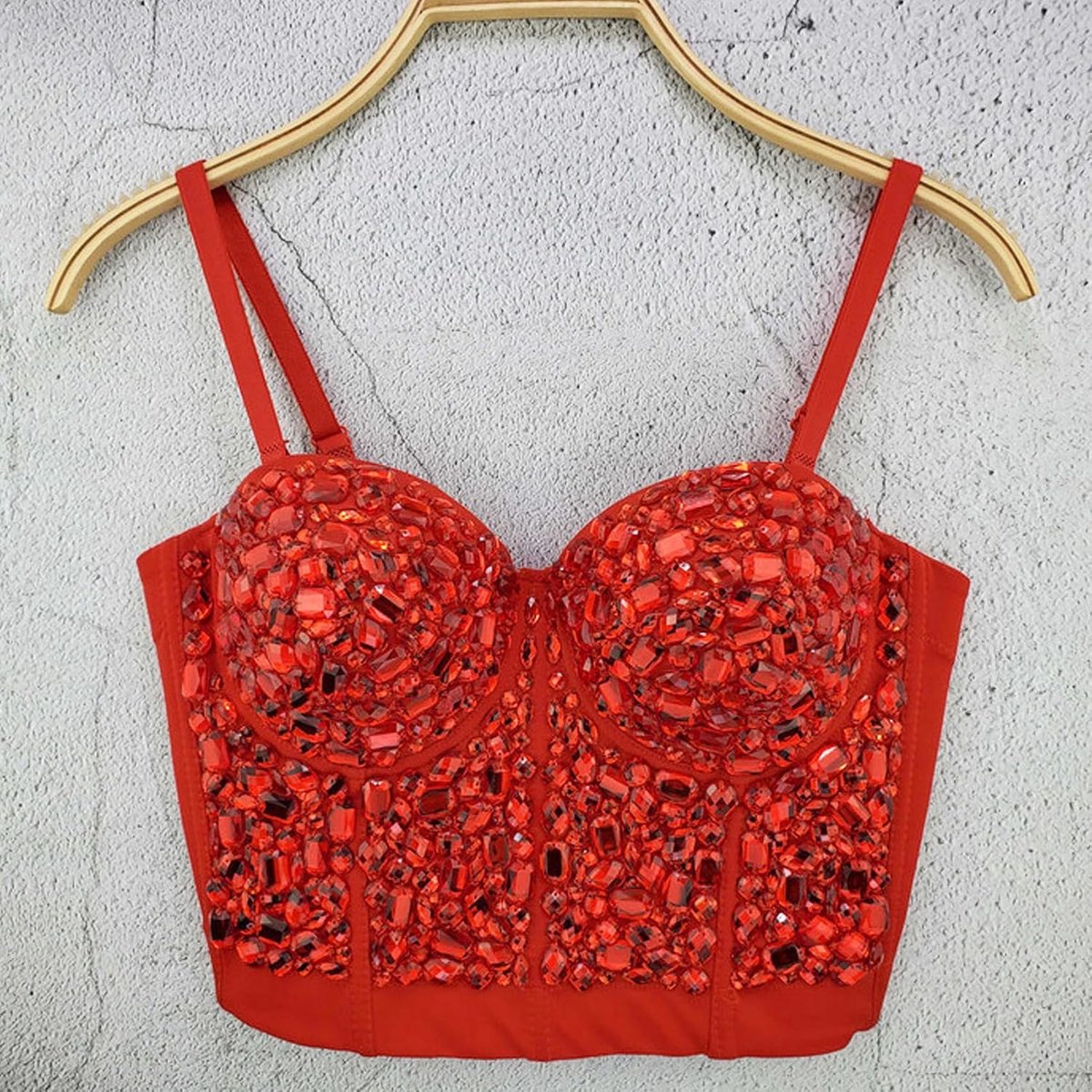 strass diamant push-up bustier crop top gothic punk korset clubwear party beha blouse tops, rood, S