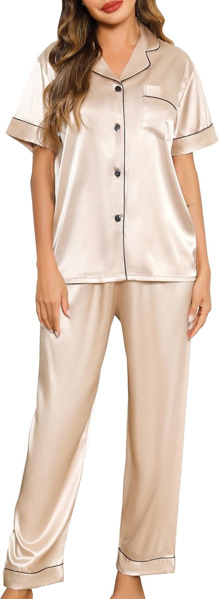 Satijnen pyjama dames lange korte mouwen pyjama's set met knopen V-hals pyjama sets huispak tweedelig