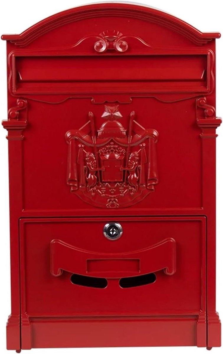 Brievenbus Wandmontage - Buitenpostbak - Post Ontvangen - Vintage Bronzen Design - 46 x 32 x 17 cm - Mat Rood