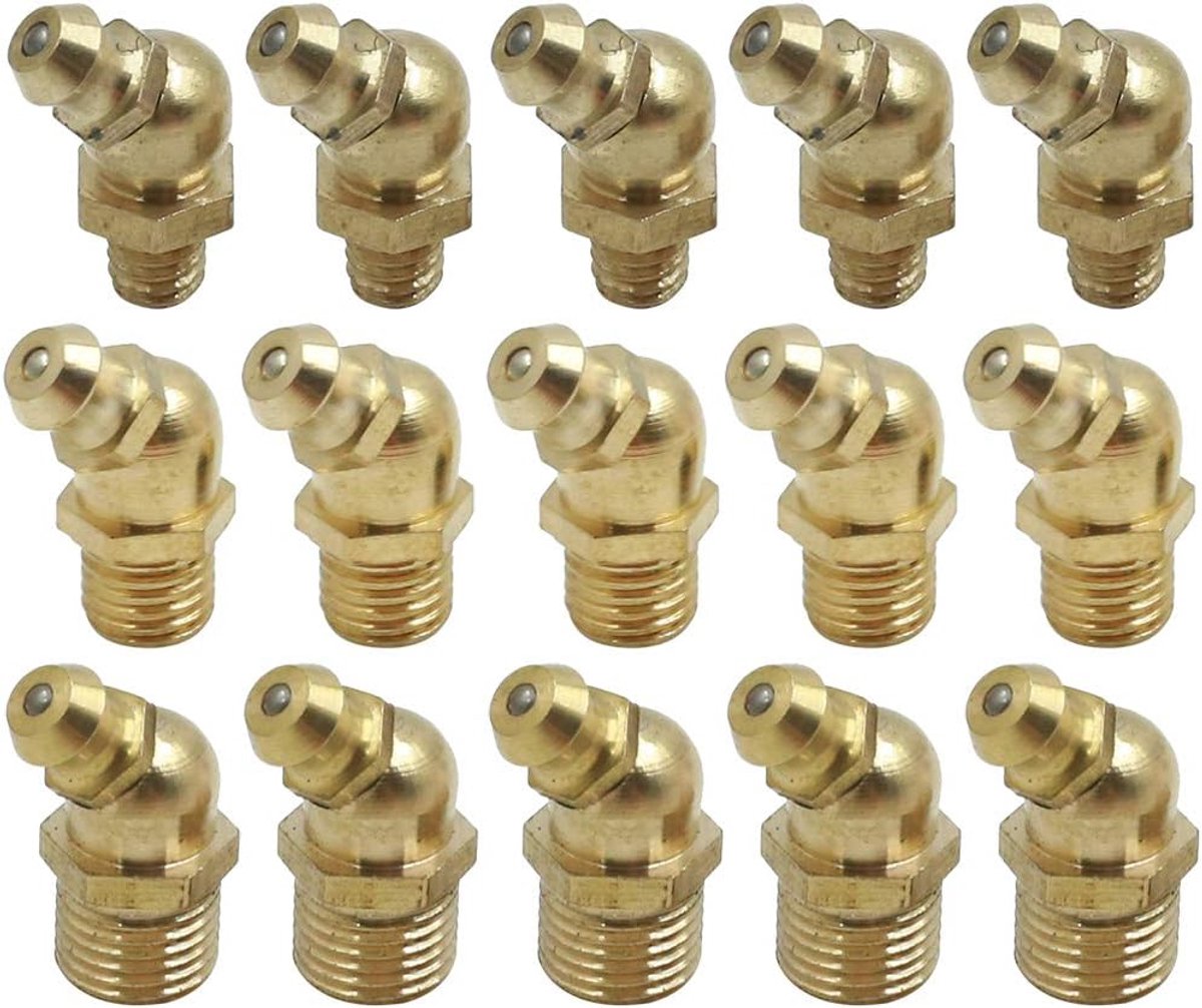sourcing map smeernippel 5-set auto kit met M6 M8 M10 messing 45° schroefdraad