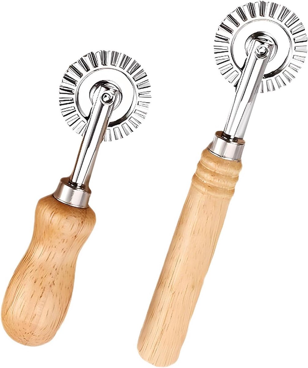 Cutter Wheel, Pastasnijder 4 cm diameter, deegsnijder, snijwiel, een lang en kort roestvrij staal met houten handvat, ravioli uitstekers, voor thuis en gebak, restaurantkeuken