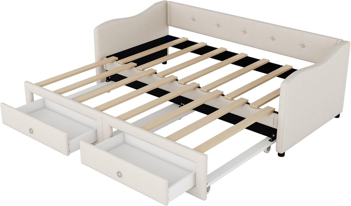 90 x 200 cm, eenpersoonsbed met lattenbodem en hoofdeinde, gestoffeerd bed, bekleding van kunstleer, jeugdbed (wit)