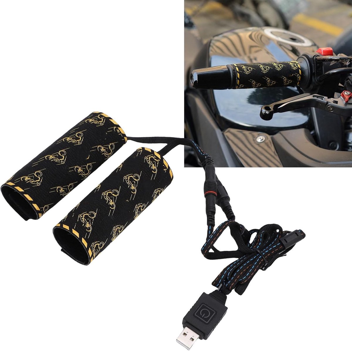 Verwarmde Motorfietshandvatten, 6 Temperatuurinstellingen Snelle Verwarming USB-stuurverwarming, IP67 Waterdichte Universele Stuurwarmers met Geheugenfunctie