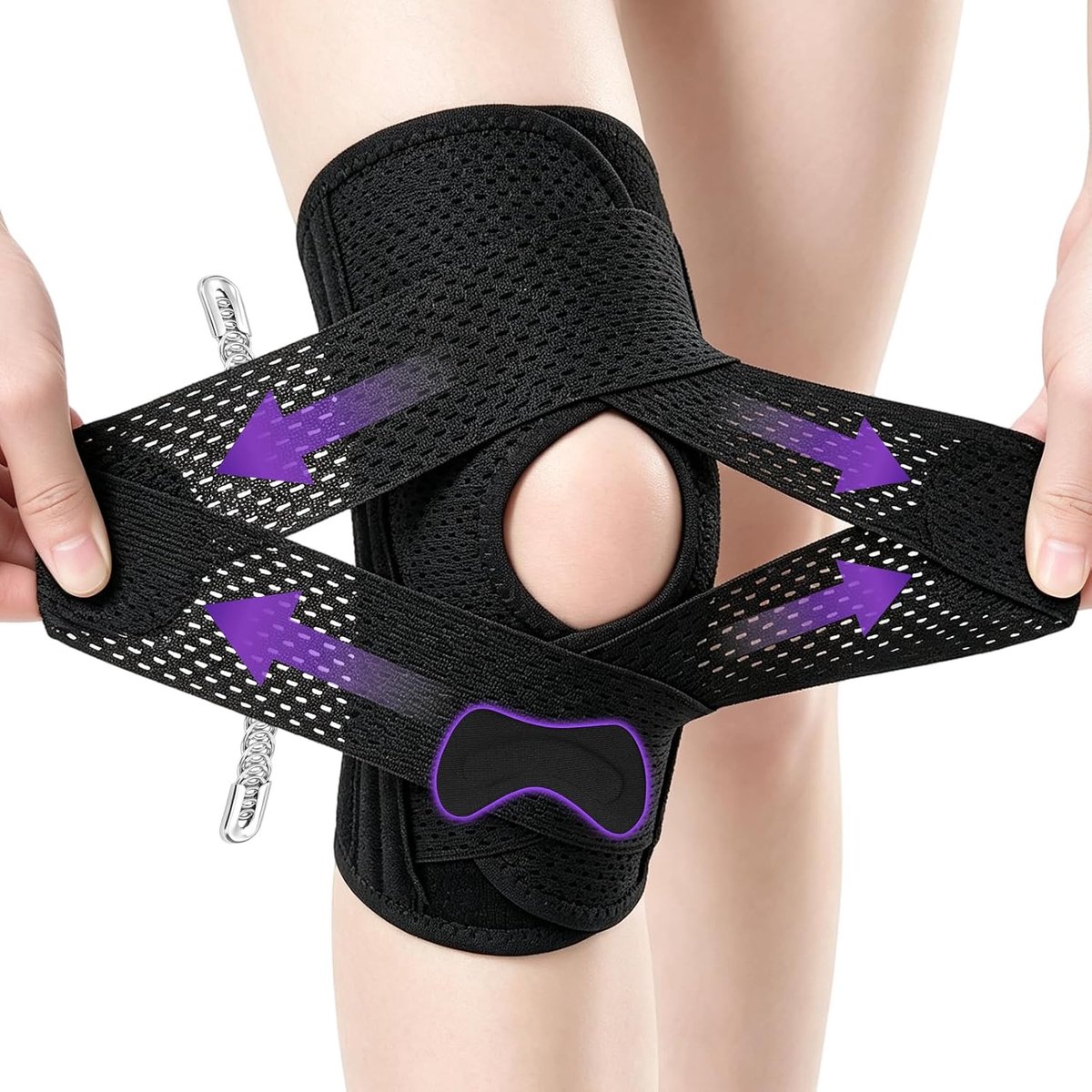 Kniebandage, verstelbare kniebandage met zijdelingse stabilisatoren, compressie kniebandage met luchtroosterstof voor mannen en vrouwen, kniepijn, meniscusscheuren, artritis, gewrichtspijn, XL