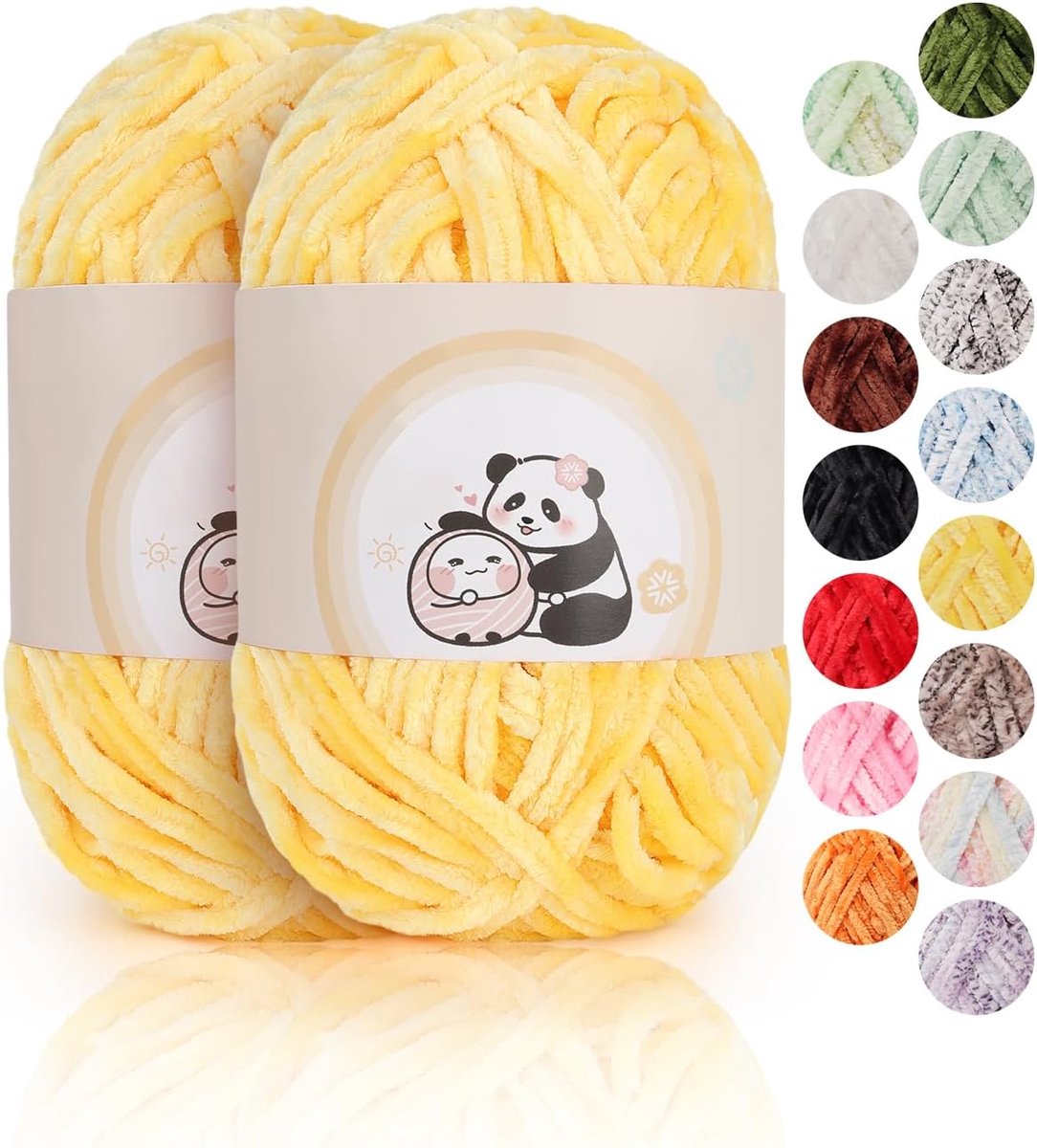 Chenille wol, superzacht haakgaren voor handgeweven, 2 x 100 g, geel