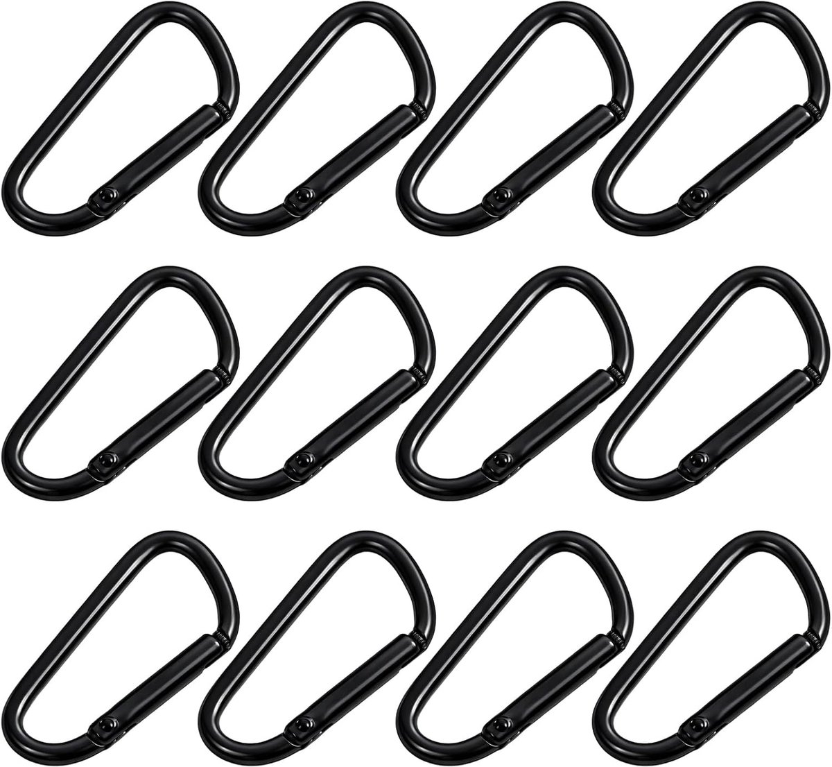 12 stuks karabijnhaken zwart - kleine D-vormige karabijnhaken van aluminiumlegering