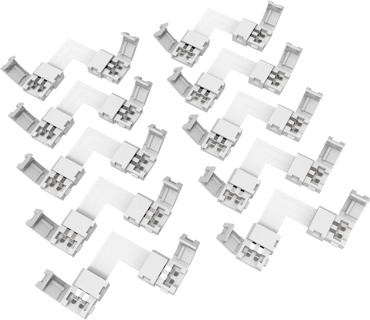 Ledstrips, 90° trooplex hoekverbinding, 2-polig, L-vorm, connector, rechthoekig, soldeervrij, 10-delig, eenkleurig, schuine connector