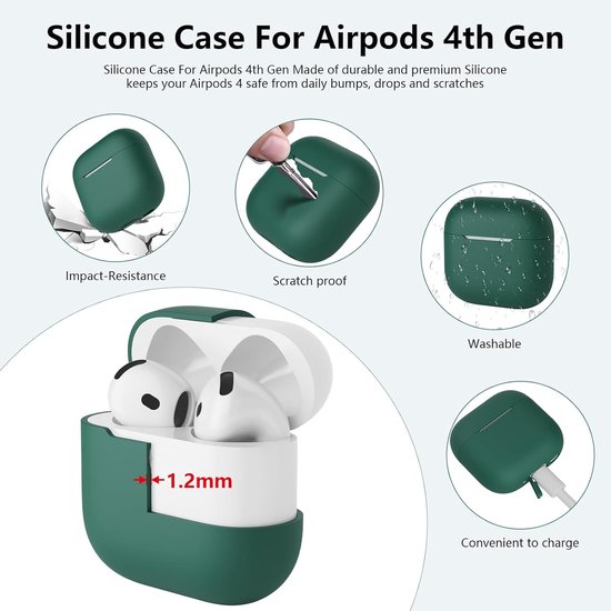 Hoes Compatibel met AirPods 4th Generation hoes 2024, Ultra-Thin, Beschermend Siliconen hoesj voor AirPods 4, LED vooraan zichtbaar (donkergroen) — afbeelding 3