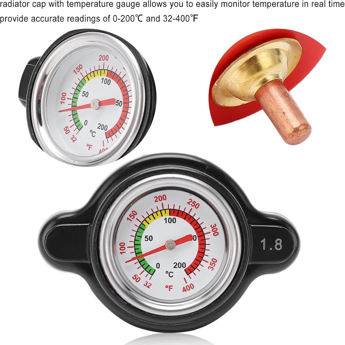 Hogedruk Radiatordop, Motorfiets Radiatorthermometer Meterdop met Temperatuurmeter 1,8 Bar 1638630001 Vervanging voor CR250R