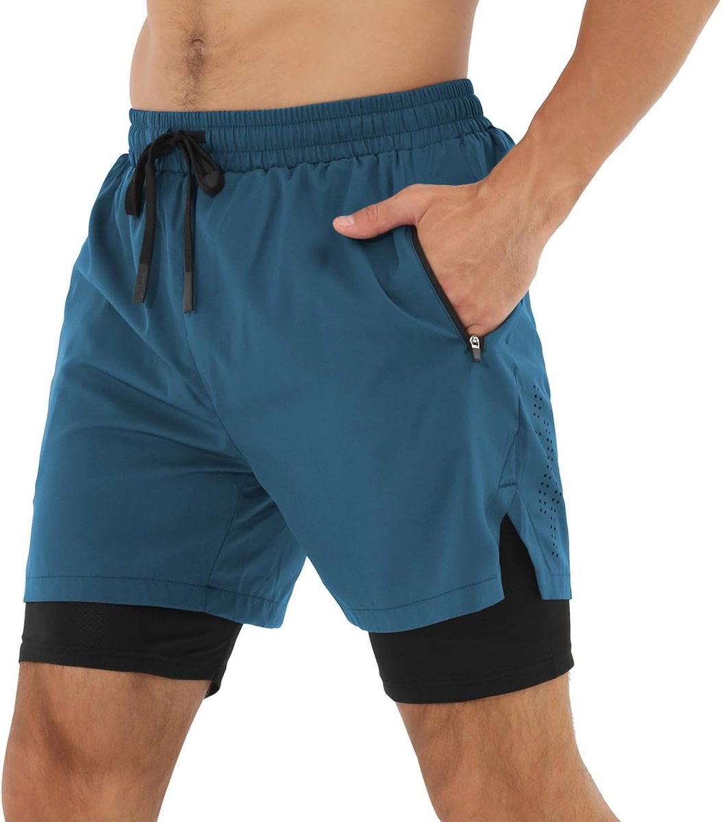 Cortos Hombre Deporte Pantalon Cortos 2 en 1 Secado Snelheid voor Running Fitness Gym