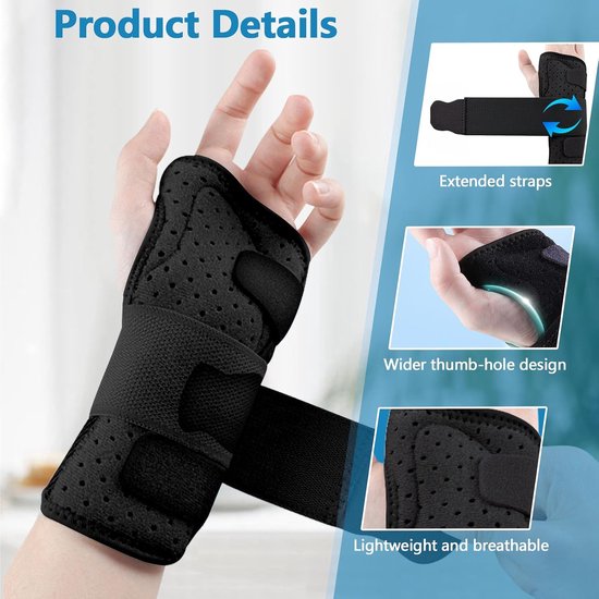 Polssteun met metalen spalk, ademende polsspalk voor peesontsteking, bandage en carpaal tunnelsyndroom, polsbandage ter verlichting van pijn voor dames en heren (links, S) — afbeelding 3