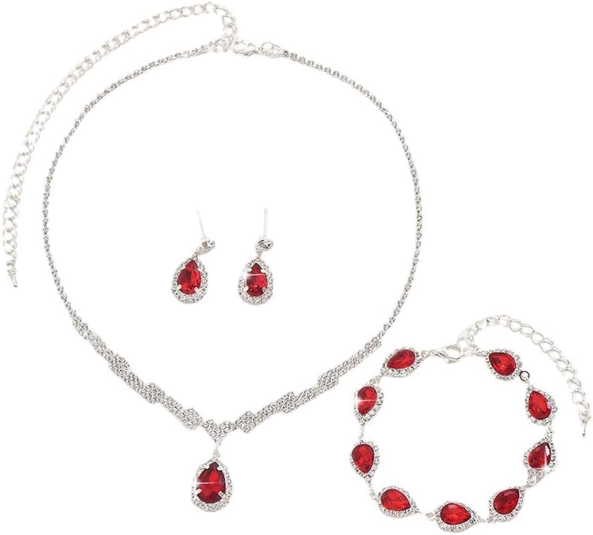 3 stuks bruiloft sieraden set verzilverd diamant ketting kristal oorbellen prom armbanden sieraden sets voor bruidsmeisjes sieraden sets sieraden sets, jeden rozmiar, voeten, zirkonia