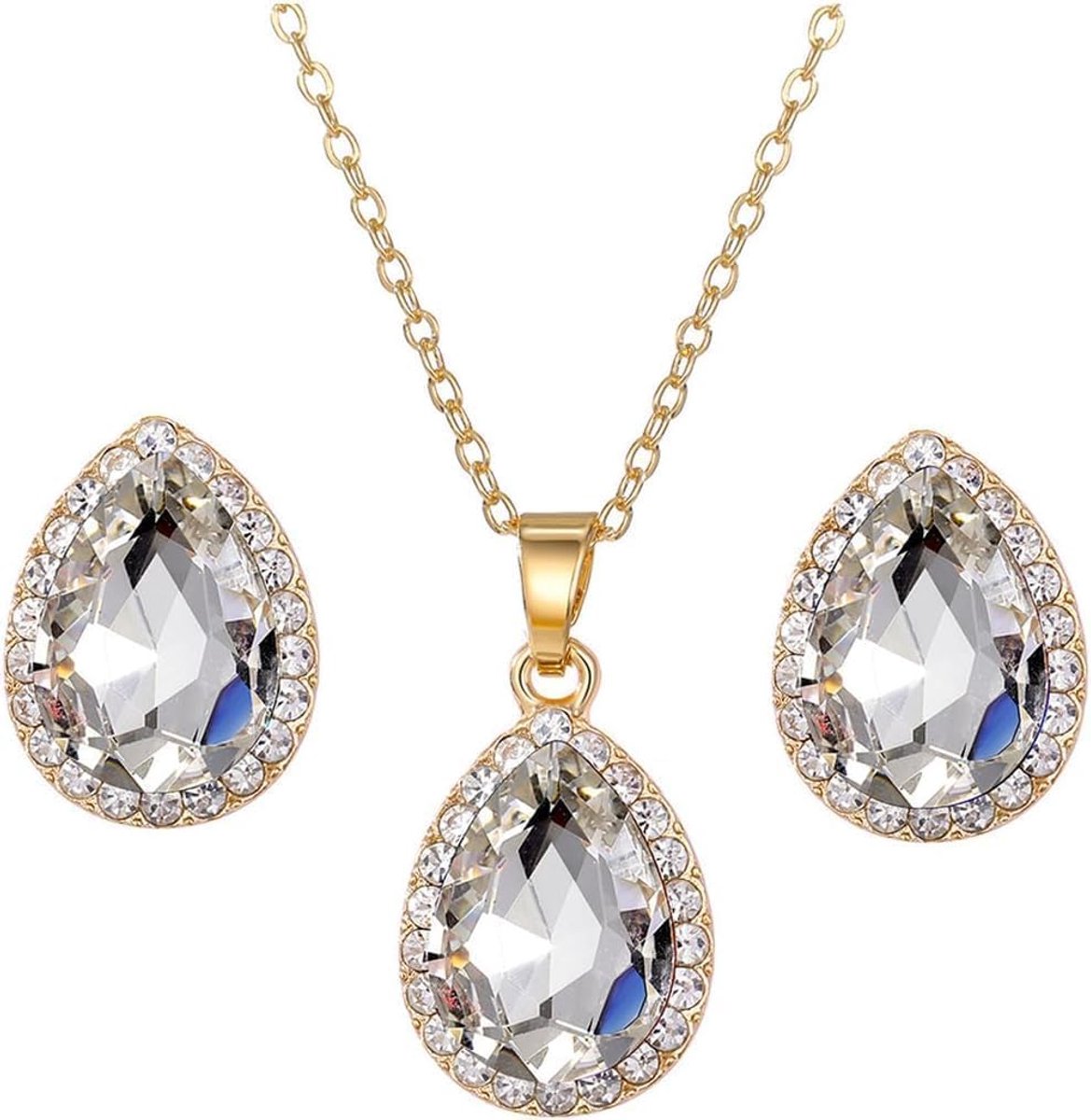 Sieradenset voor vrouwen, druppelvormige zirkonia, halsketting, oorbellen, mode, bruiloft, kristal, sieradenset, cadeau voor verjaardag