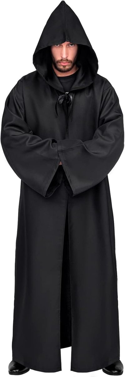 Mantel met Capuchon, Halloween Kostuum Heren Cape Kostuum Mannen | Robe Carnaval Halloweenkostuum Death Eater Sensenmann Ccream Kostuum Carnaval Kostuum voor Halloween Carnaval (Zwart, S)