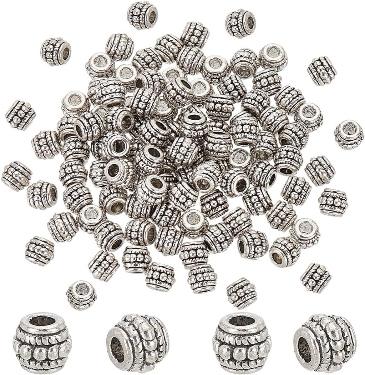 Kralen, 100 stuks, 8 mm, afstandhouders, vatkralen, afstandhouders, antieke losse kralen van legering, spacer, metaal, holle buis, losse kralen voor het maken van sieraden
