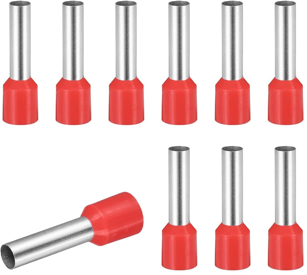 100 stuks kabeleindkappen VE10-18 - 7AWG koperen eindkappen om aan te trekken, geïsoleerde kabelklemmen voor elektrische projecten, chemische industrie, industrie, rood