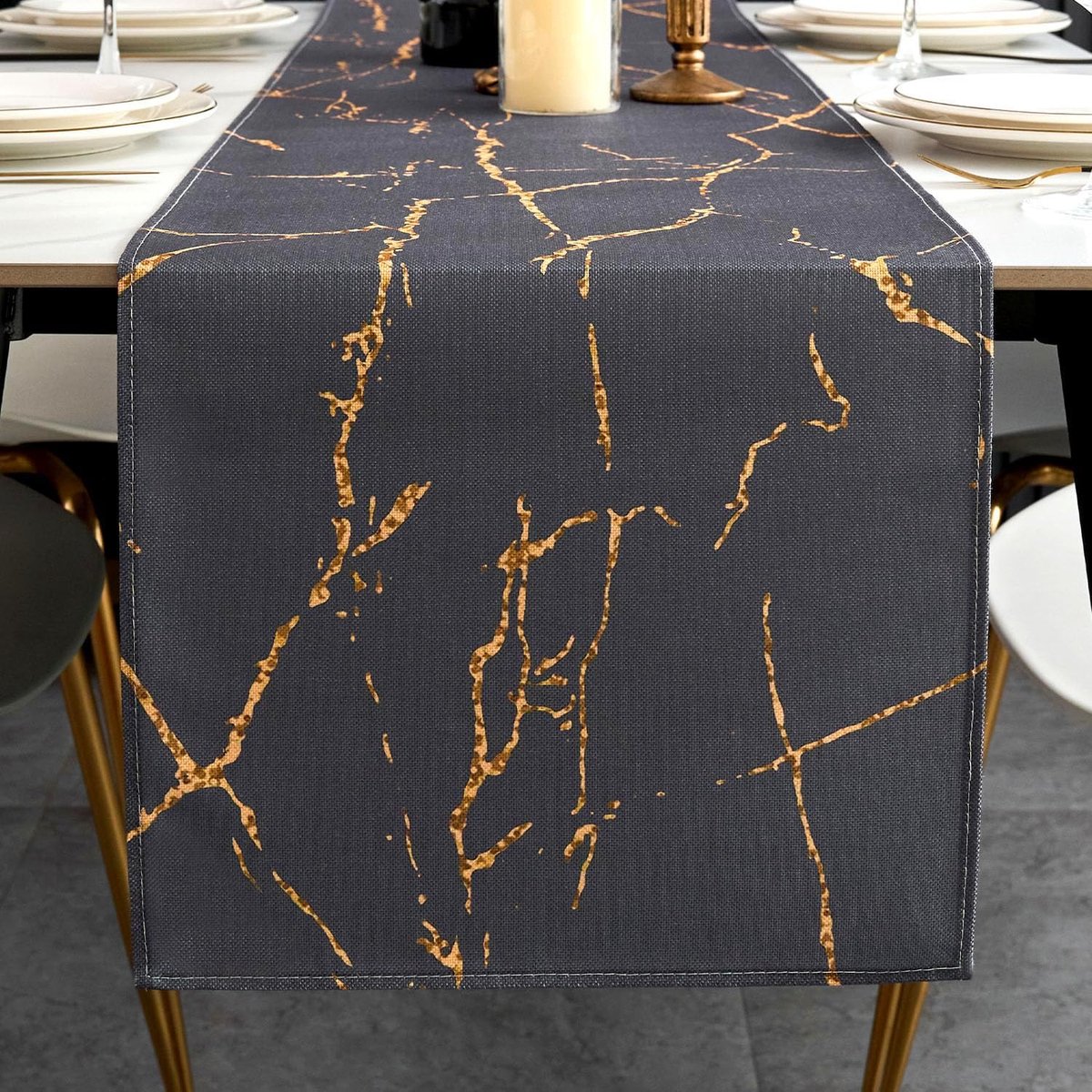 Tafelloper Modern Grijs Goud Lente Marmer Textuur Tafelloper Tafelkleed Keuken Modern Abstract Tafelkleed voor Eettafel Party Keuken Woonkamer 40 x 140 cm