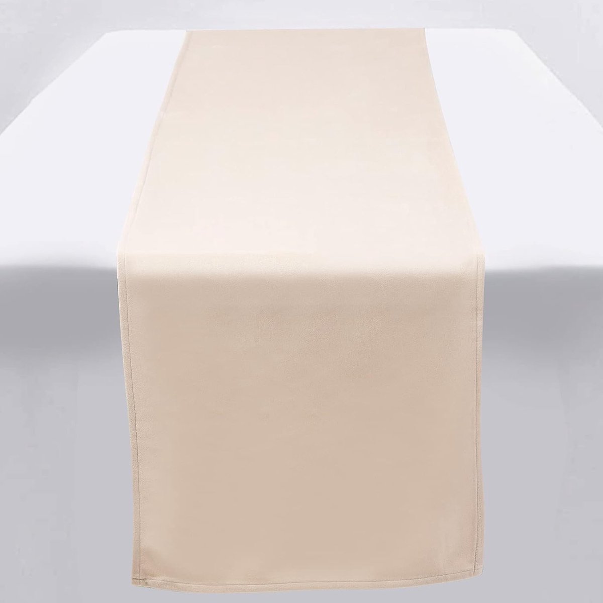 Tafelloper, 33 x 270 cm, beige, effen, satijn, tafelloper, luxe, zacht, fluweel, voor feest, vakantie, bruiloft, tuinfeest