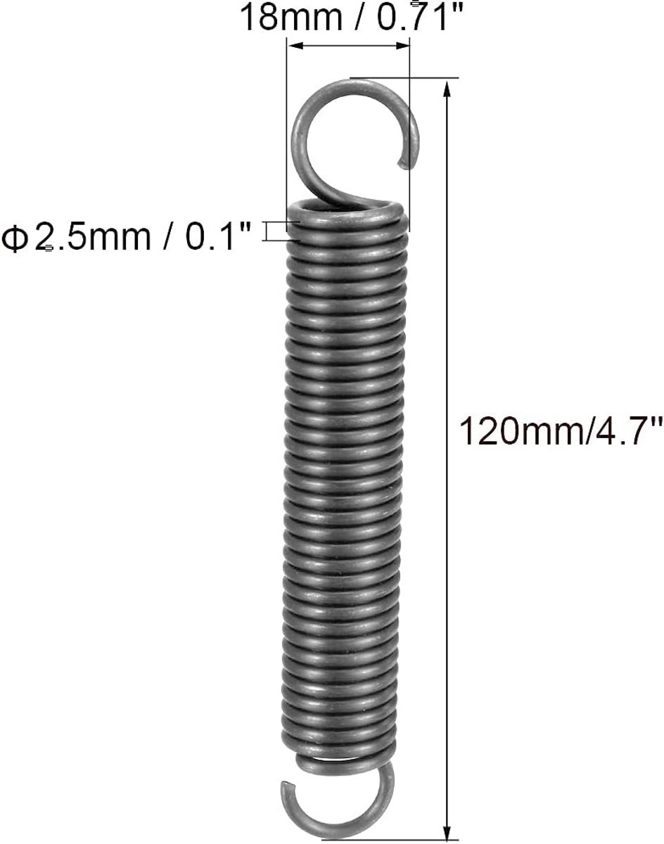 sourcing map trekveer 2,5 mm draaddiameter, 18 mm buitendiameter, 120 mm vrije lengte veerstaal kleine dubbele haak trekveer