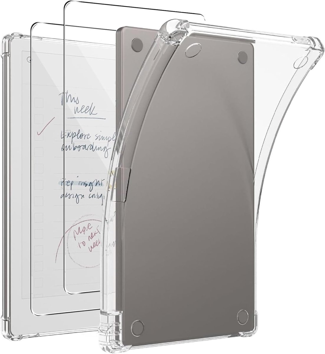 Beschermhoes voor Remarkable Paper Pro Move (7,3 inch) + 2 stuks: displaybeschermfolie van gehard glas, schokbestendig, zachte siliconen, krasbestendig, lichte TPU-beschermhoes