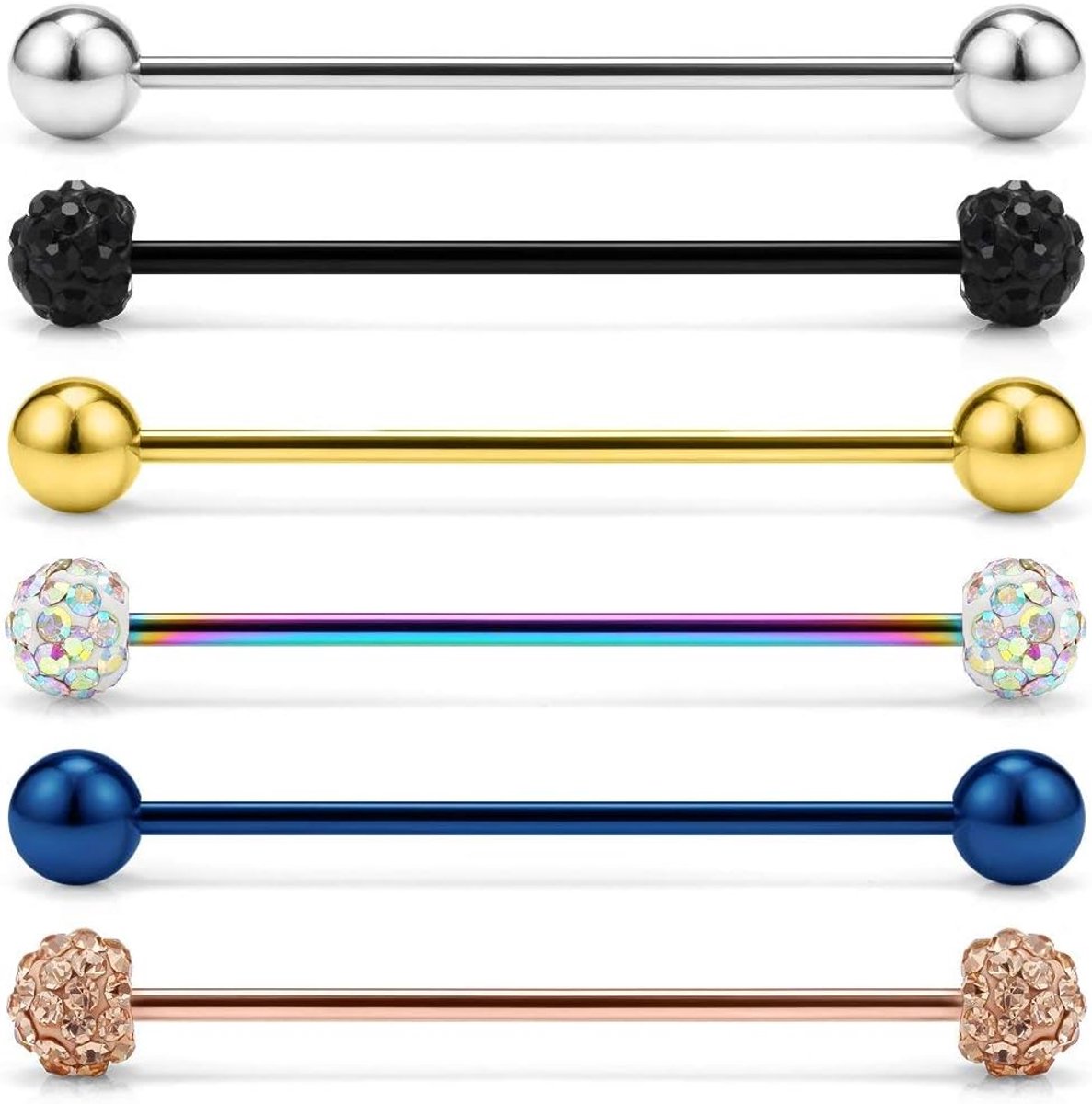 14G roestvrijstalen industriële barbell (38 mm) tongpiercing/tepelpiercing/oorpiercing rechte bars septum kraakbeen tragus tong tepel lange halter