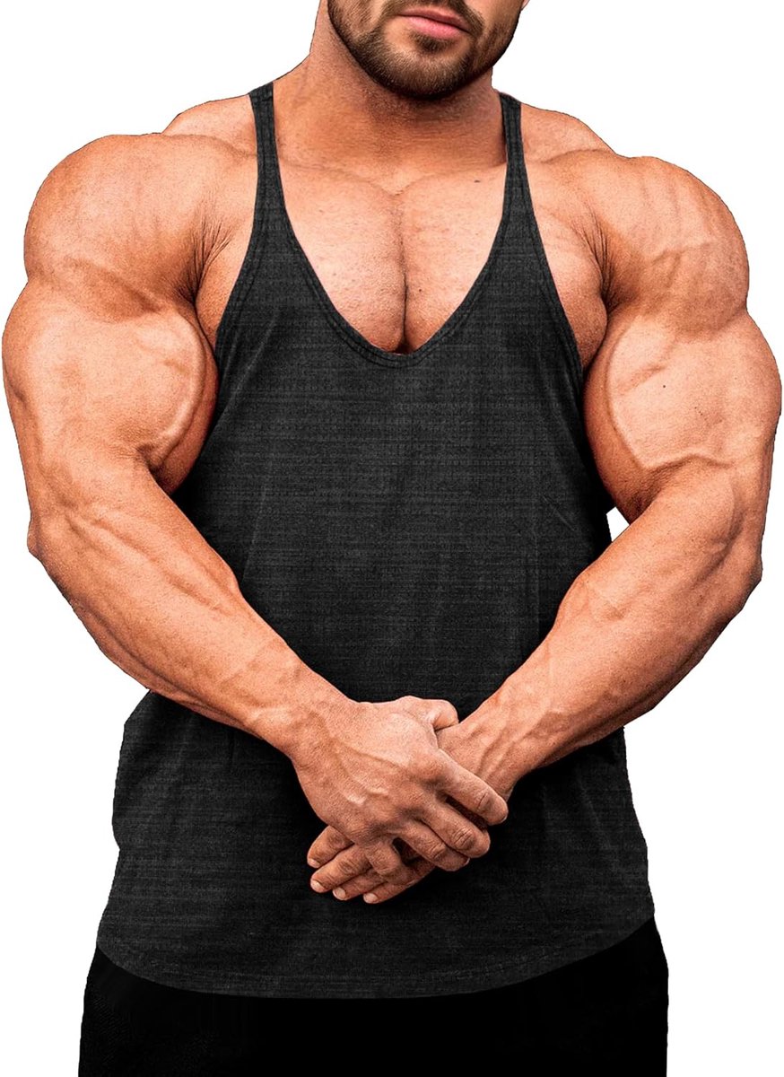 Heren Fitness Stringer Spier Tank Top, Y-Back Gym Drager Shirt, Bodybuilding Spiershirts Mannen Sneldrogend