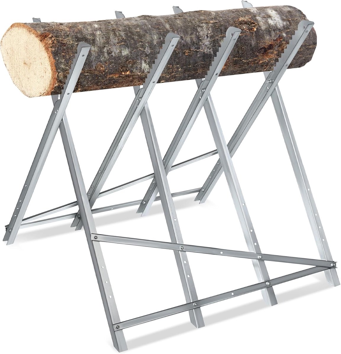Zaagbok 82 x 80,5 x 79 cm opvouwbare houten gegalvaniseerde metalen kettingzaag schildersezel met achthoekige tandzaag kettingzaag paard voor kettingzagen of handzagen, zilver
