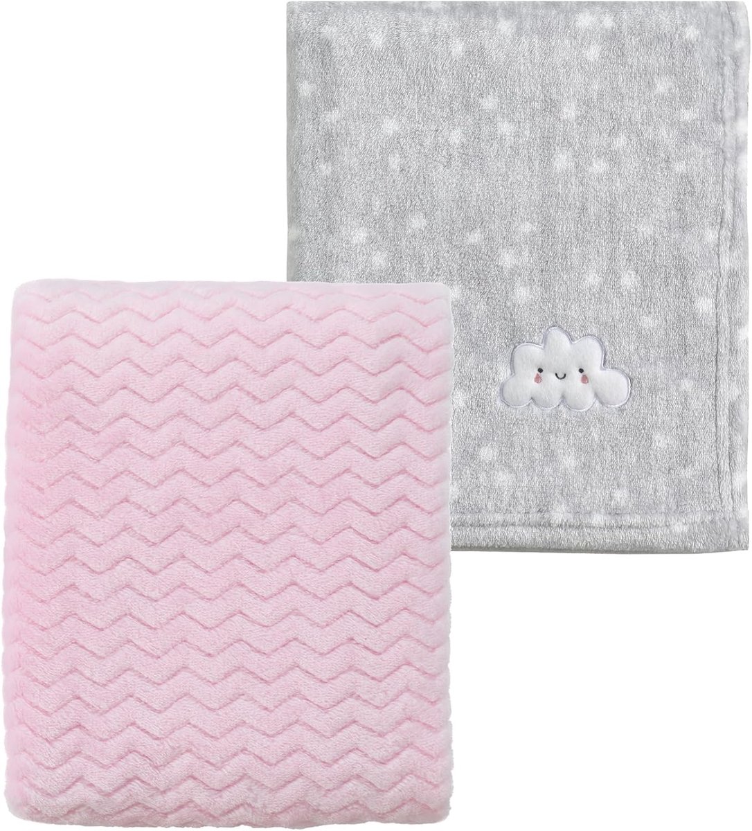 2 stuks 75 cm x 100 cm schattige gezellige pluizige warme babydekens voor zuigelingen peuters beddengoed wieg kinderwagen - grijze wolk + golf roze