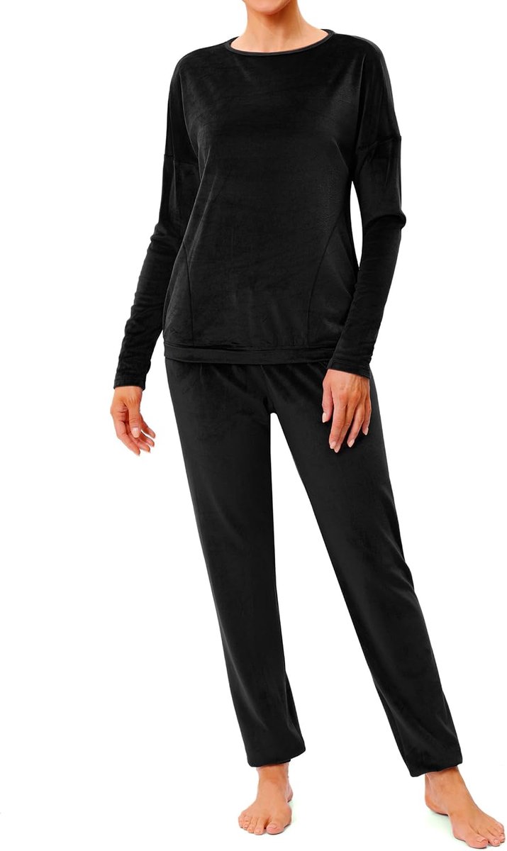 Winterpyjama, tweedelig, fluweel, loungewear, huispak, warm, herfst, winter, lange mouwen, ronde hals, bovendeel met zakken en broek, S-3XL