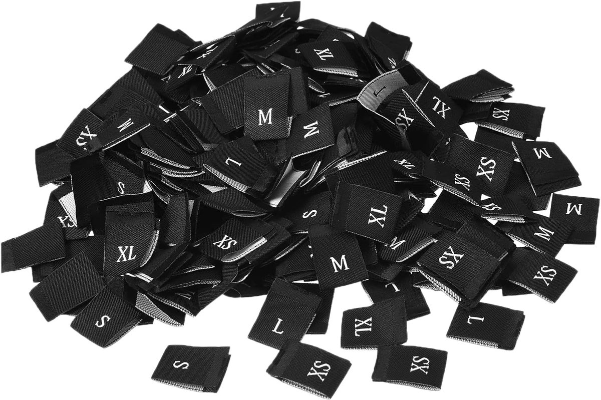 sourcing map 250 stuks maatlabel kleding naaien geborduurd etiket XS/M/L/XL zwart voor kledingstukken