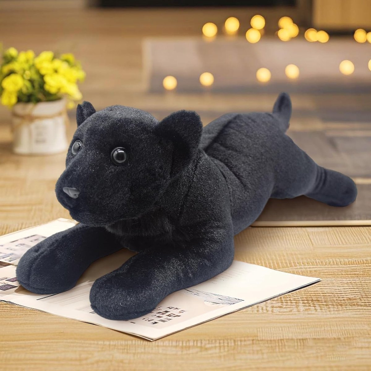 Pluche panter, 38 cm, zwart, zacht luipaardspeelgoed | Schattige luipaardknuffels, realistisch en zacht, verjaardagscadeau voor jongens en meisjes, kinderen, interieurdecoratie