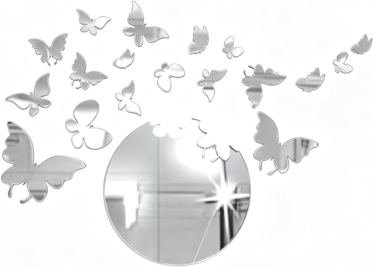Wandspiegel 3D Wandstickers - Acrylaat Vlinder Maan - Decoratie voor Woonkamer en Slaapkamer - SnelShoppen