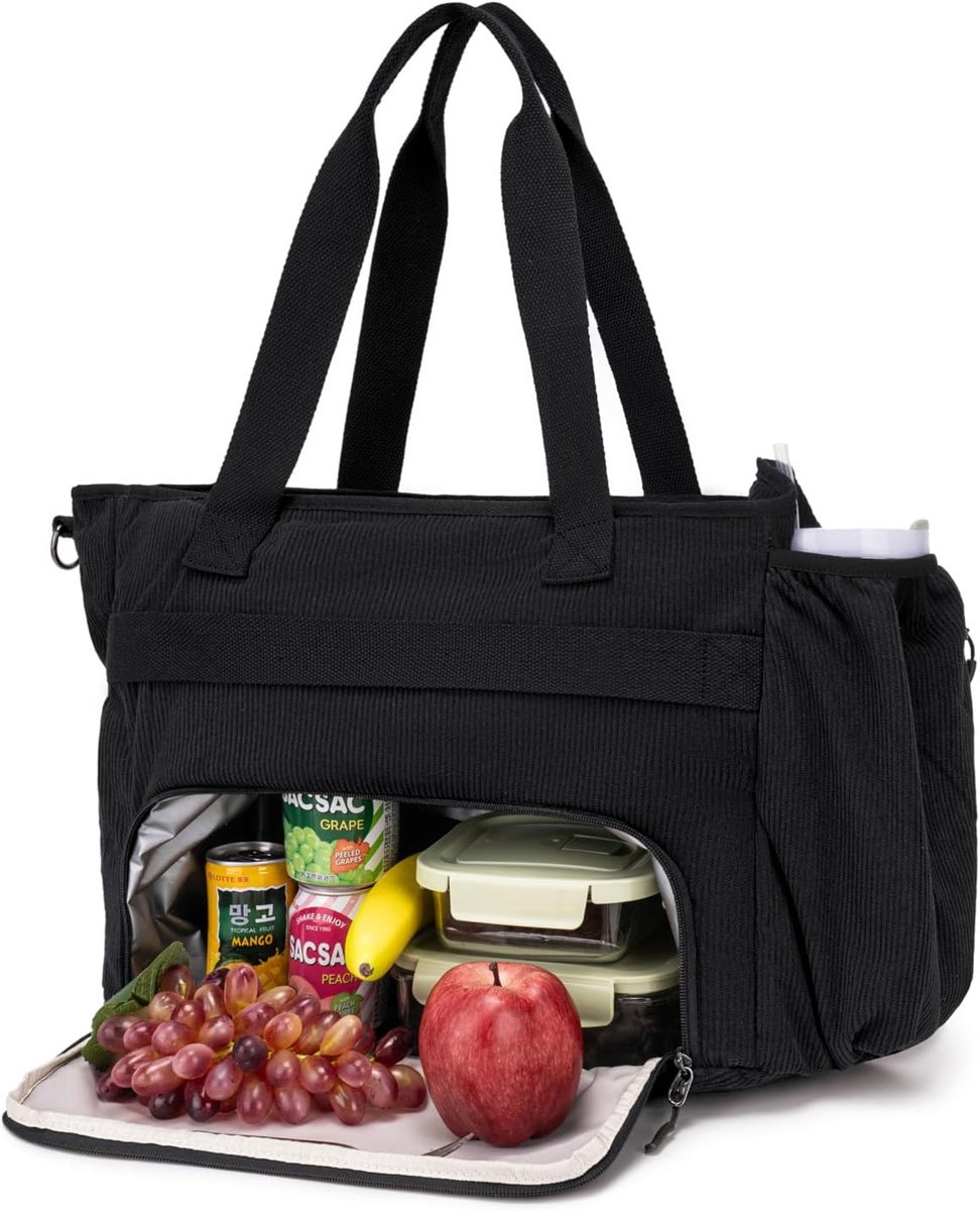 Werktas voor vrouwen met geïsoleerd lunchcompartiment - grote corduroy shopper - 12 vakken - SnelShoppen
