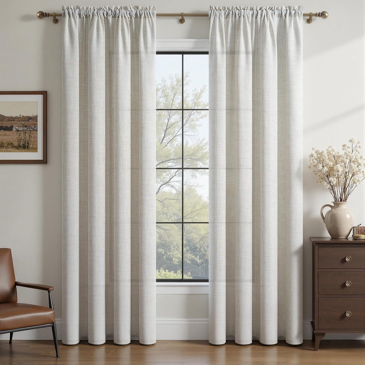 Linnen gordijnen 140 x 225 cm - Ivoorwit - Semi-transparant - Licht en zacht voor woonkamer - SnelShoppen
